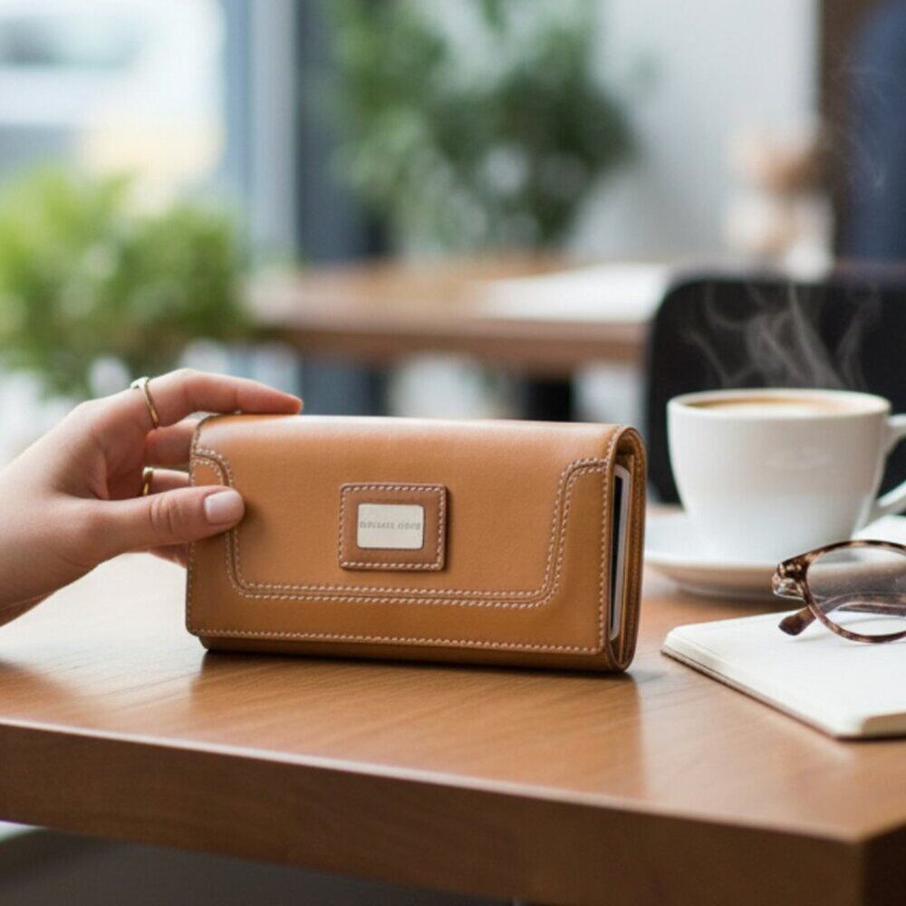 Michael Kors Brookville Carry All Wallet Brown Textured Leather Finish